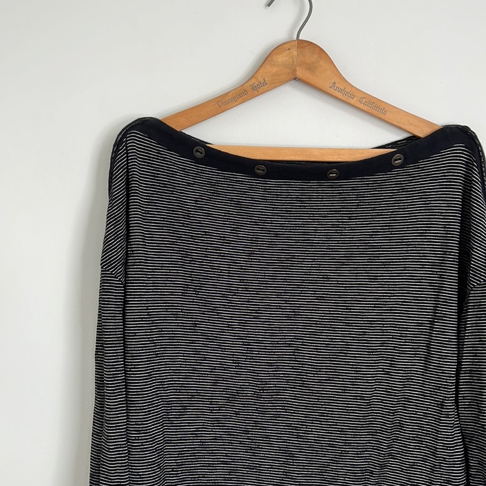 Caslon Boatneck Tee Long Sleeves Black & White Shirt Jersey Button Detail Large